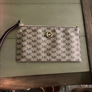 Michael Kors Beige and Brown Logo Clutch